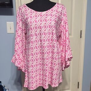 Escapada Pink and White Tunic with Flutter Sleeves